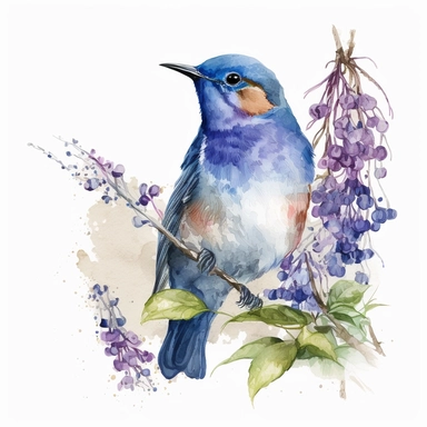 watercolor bluebell bird, whitebackground, clipart