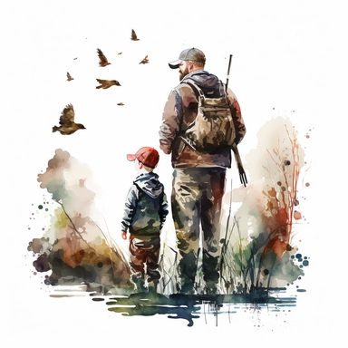 Hunting Father & Son Watercolor Duck Hunting Family Clipart Father Son PNG white background