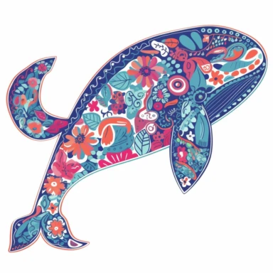 whale in the style of lilly pulitzer isolated on a white background, vibrant colors, in the style of clipart