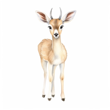 a sweet gazelle with kind eyes clipart with watercolor illustration,full body shot,8k,etsy style, white background