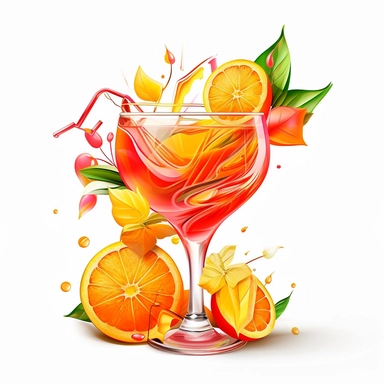 Sharp Illustration of a Spritz Cocktail clipart aginst white background, illustration style, vibrant colors, unreal engine 5, detailed illustration, high resolution, high quality, solid white background