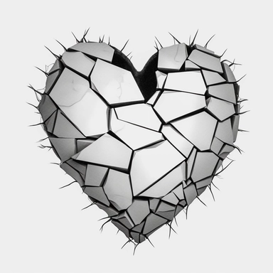 broken heart, one line, black and white, Clipart, white background, no text, no caption