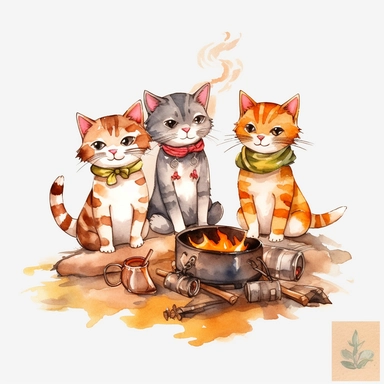 Watercolor group of friends three four people camping bbq cat smile png Full body realistic cartoon 32k UHD cute. 15 cm thick outline. Black color. There was no shadow on the ground. with realistic watercolors and detailed illustrations. Cartoon, PNG clipart, transparent white background