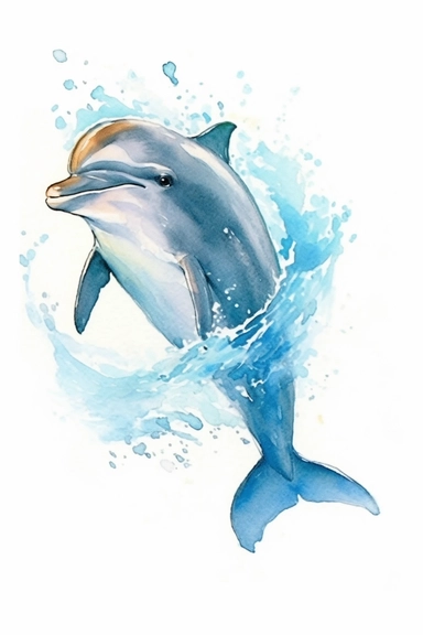 Clip art of dolphin, simple, White margins around the image, drawn by Helen Beatrix Potter, easy to crop image, white background