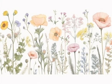 Clip art set.Delicate Blooms: Poppies, Sweet Alyssum, and Buttercups. Soft, Gentle, color pallete. perfect for adding a whimsical and romantic touch to invitations, stationery, and more, vector, contour, white background, clipart set, spaced out