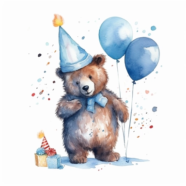 watercolor clipart white background moving living standing blue cartoon bear birthday