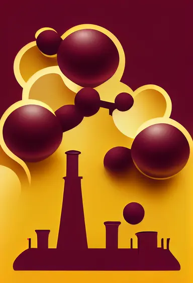 chemical industry in maroon and gold silhouette, factory, chemical bonds, scientific, 2D, clipart, icons, insane details, intricate, 35mm