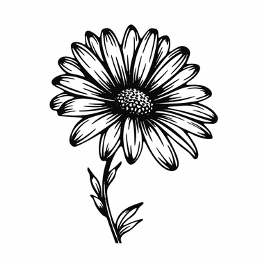 daisy flower clipart, black vector, single vector, on white background--ar 3:2