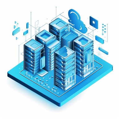 clipart isometric style with vivid sky blue color scheme and white background that demonstrates a database optimized for modern hardware utilizing asynchronous I/O to maximize throughput and minimize latency