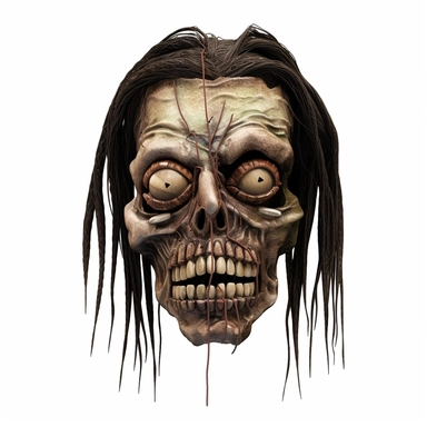 a voodoo shrunken head with mouth sewn shut, calm expression, dark shrivelled skin, pastel, photorealistic, hyper realistic, ultra high-detail, dark outlines, white background, clipart