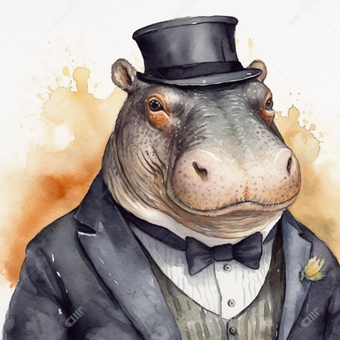gentleman hippo, , watercolour, clipart