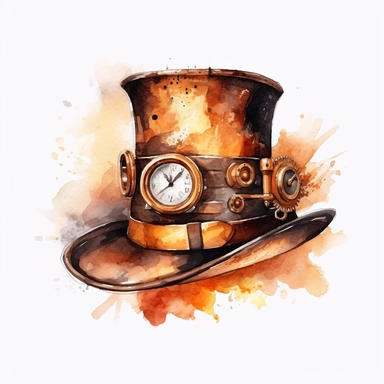high quality watercolor clipart of a steampunk cowboy hat, white background, seperated, vector design, hd