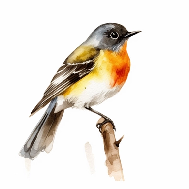American Redstart bird, water color style, clipart, white background