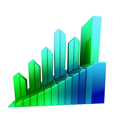 a clipart depicting performance increase, higher efficiency. high service. emerald blue and green colors