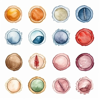 Watercolor hot wax seal used for envelopes , illustrations clipart set, simple , cartoon elements, rocks, bushes , different variants , , separate elements with a margin