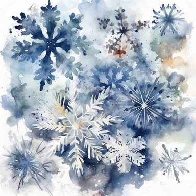 HIGHLY DETAILED HIGHLY INTRACATE WATERCOLOR CLIPART ILLUSTRATION OF A BEAUTIFUL AND BREATHTAKING GROUP OF SNOWFLAKES FALLING DO NOT MAKE A SATURATED IMAGE