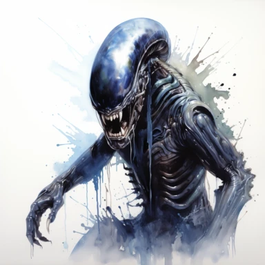 Xenomorph, full length, character from movie Alien, watercolor painting, cinematic lighting, clipart, white background