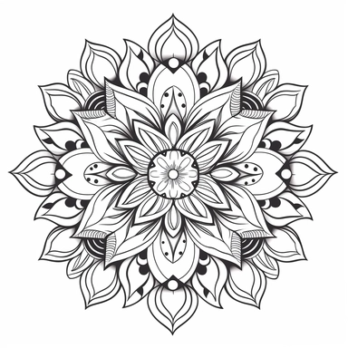 plant mandala. no shading. lines and dots. black. simple. clipart. white background