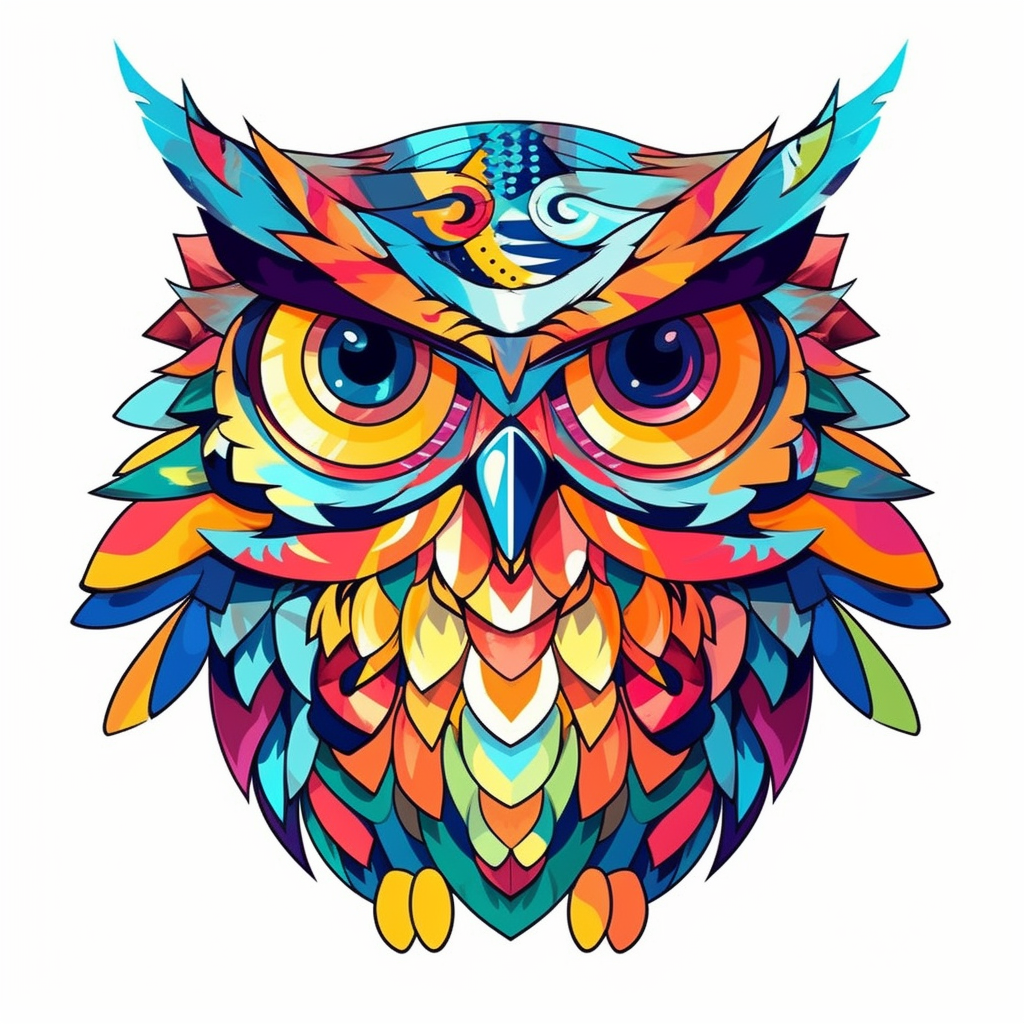 Curious Owl, geometric-inspired illustration, clipart, abstract style ...