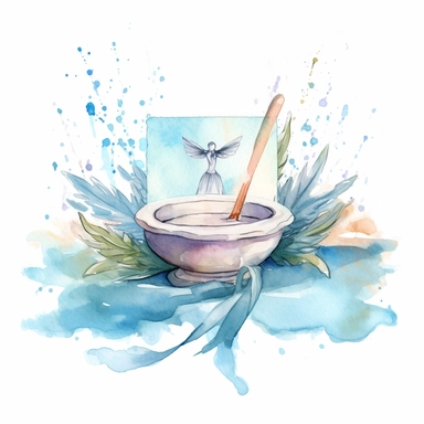 Graceful Baptism Watercolor Clipart - Pastel Blue Baptism Certificate: This clipart represents a baptism certificate in pastel blue, highlighting the official recognition of this spiritual milestone.