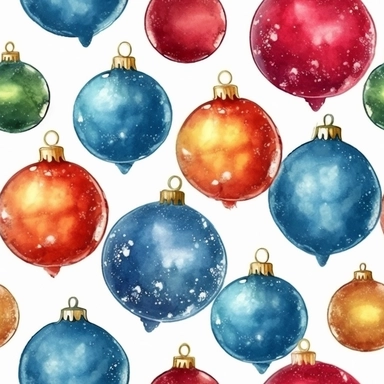 Seamless pattern, Watercolor realistic clipart, christmas balls