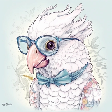 kawaii adorable cockatoo wearing cute glasses, nursery art, clipart image, line art image, white background, inspired by yoshitaka amano art, very detailed, 8k