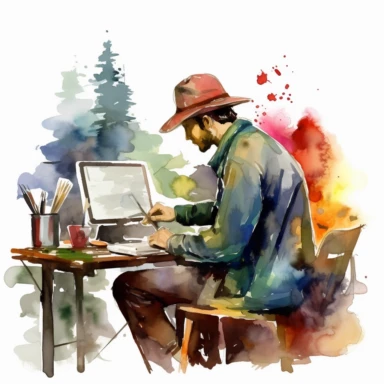 watercolor clipart computer man author