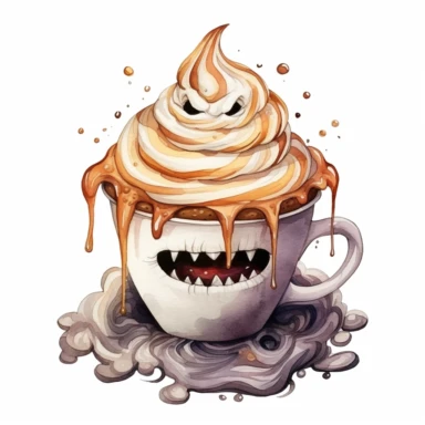 cute halloween themed coffee, watercolor, high quality, clipart, white background,