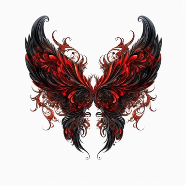 devil wings, devil wings clipart, black and red colors Feather wings png, dark angel wings png, Angel clipart, Spiritual clipart, abstract clipart, Feather png ,vector , white background , plain white background,vector,hd,4k,8k,back view ,symmetric , armor plated , golden plated, floral , small flower on wings ,small black rose and lily