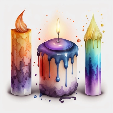 halloween candles water color and hyperrealistic. white background. no tags. CLIPART