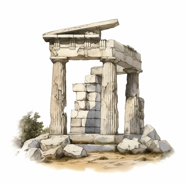 1 image of a greek mythological stone structure, vintage style, white background, clipart
