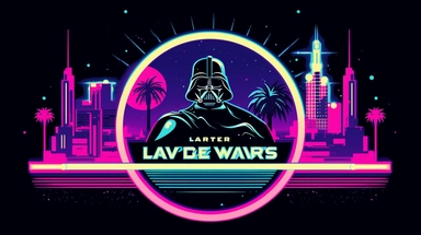 synthwave style artwork of Las Vegas at night with a moon phase chart over the city retro eighties arcade synthwave star wars icon logo of two crossed lightsabers for a lightsaber combat tournament, star wars lightsabers crossed as a cute icon, 80's synthwave style anime artwork vector clipart of lightsabers crossed, retro 80's video arcade game style icon of Star Wars themed art, lightsabers crossed vibrant electric blue and flourescent magenta