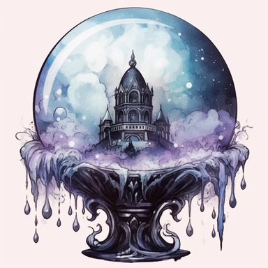 Cute Beautiful BlackGothic Crystal Ball watercolor Sublimation Clipart,Cartoon, hyper realistic, intricate detail, illustration style,high solution,on the white background