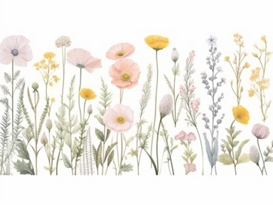 Clip art set.Delicate Blooms: Poppies, Sweet Alyssum, and Buttercups. Soft, Gentle, color pallete. perfect for adding a whimsical and romantic touch to invitations, stationery, and more, vector, contour, white background, clipart set, spaced out