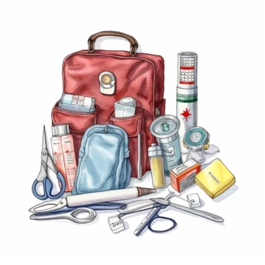 emergency medical nursing equipment,Watercolor style, Clipart,on white background with margins