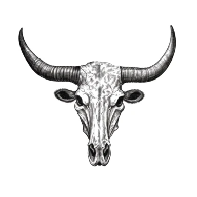Texas Longhorn Cow Skull black and white, clipart, 2d vector, sharp resolution, white background