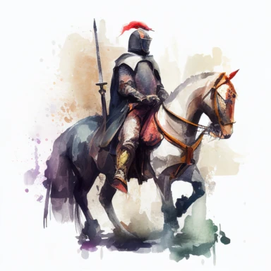 knight on a horse, watercolor clipart, transparent background, no text or logos or watermark