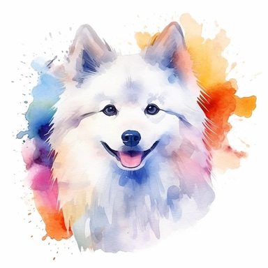 American Eskimo Dog dog, water color style, clipart, white background