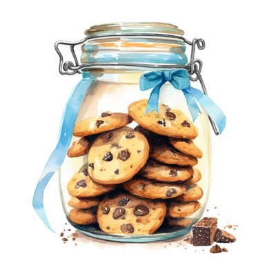 Watercolor chocolate chip cookies in a jar clipart, hd isolated on white background