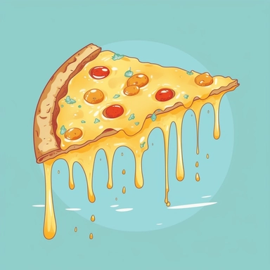 a nice slice of pizza with cheese dripping down against a light blue background, single design clipart, highly detailed, cartoon-style, 32k