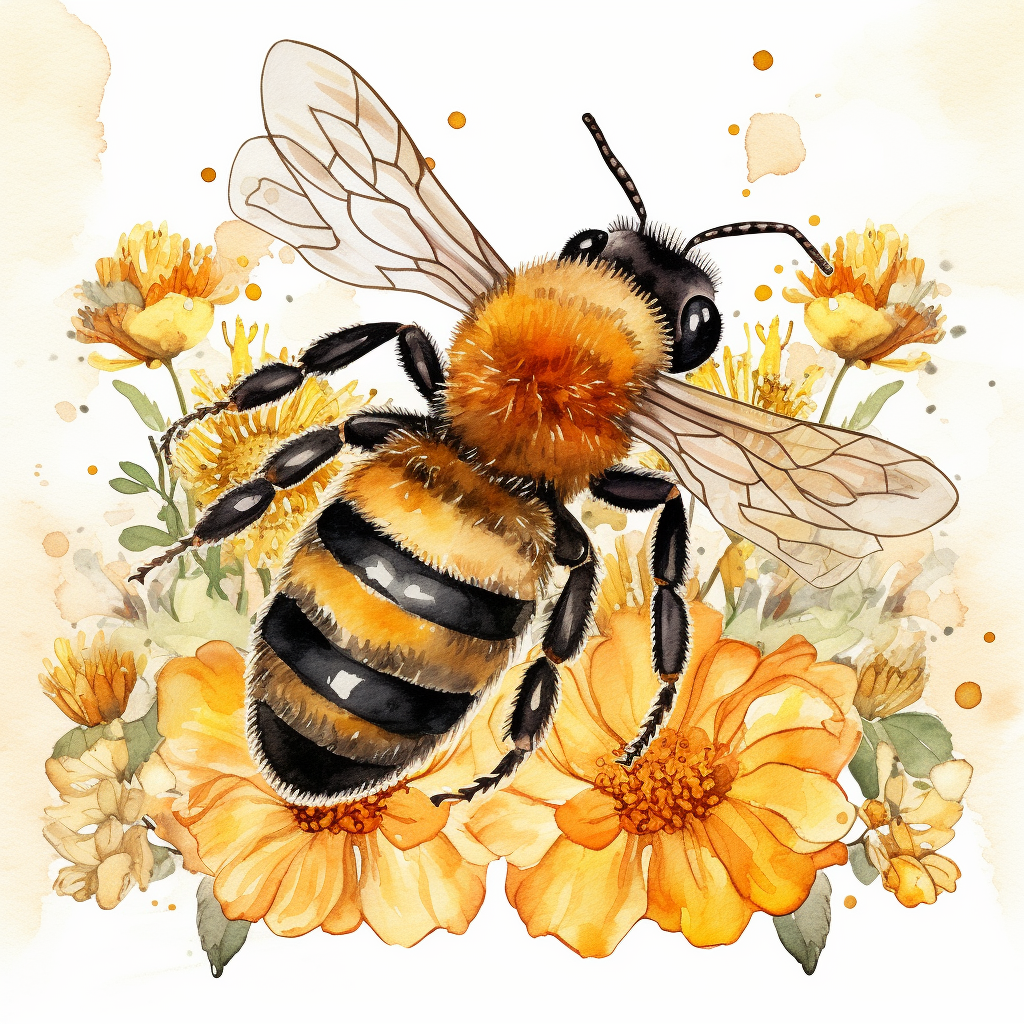 A charming watercolor honey bee clipart capturing the beauty of spring ...