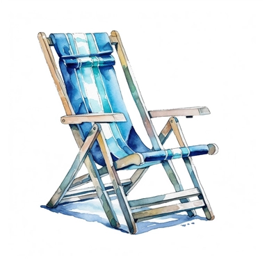 watercolor colorful clipart of a blue beach chair, hd, on white background