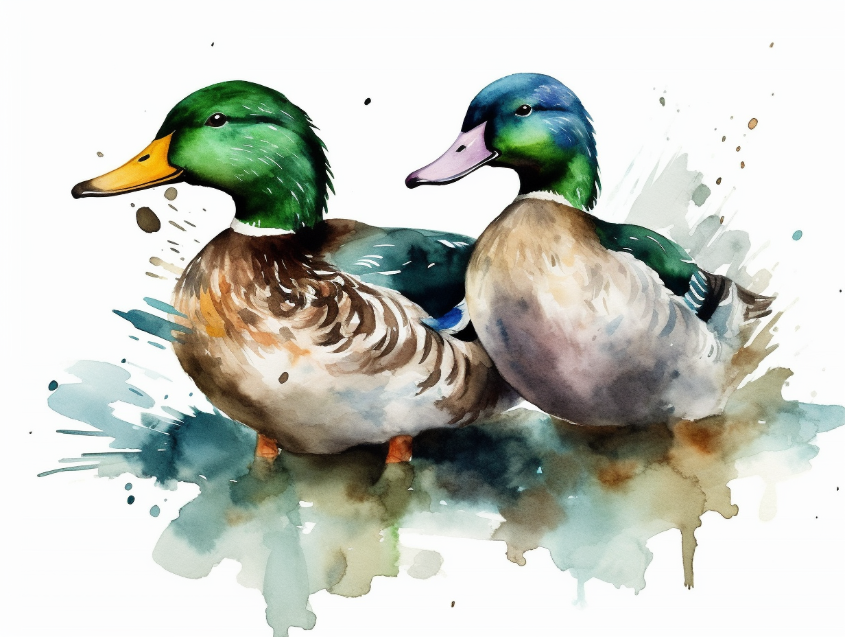 pair mallard watercolor clipart, single design, 8k - Clip Art Library