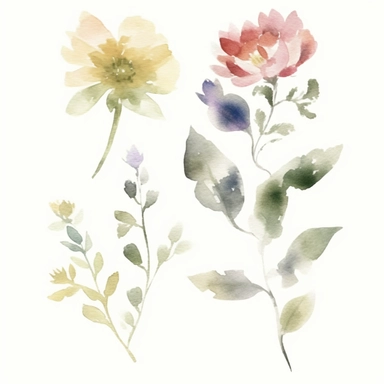 variations, in the style of watercolor painting, white background, etsy clipart, marriage flower clipart
