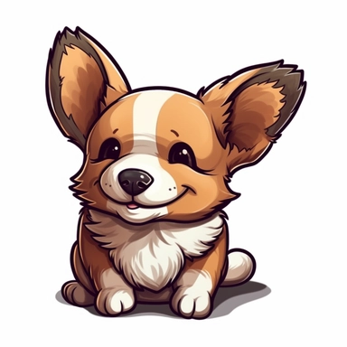 isometric clipart, corgi dog, extremely cute, fluffy, big ears, line drawing, white background, smiling, ins style,