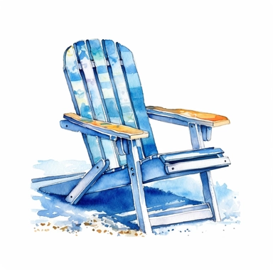 watercolor colorful clipart of a blue beach chair, hd, on white background