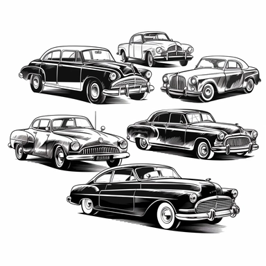 stylised clipart of cars in black and white