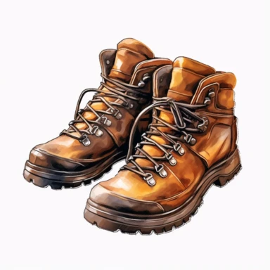 hiking boots, clipart, white background, realistic