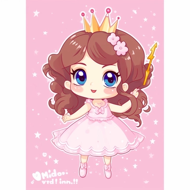 princess png with arrow,3 years old,Hands not holding something, dance pose， unicorn and twirling hair clip art, in the style of kawaii, cartoonish style, uhd image, pink, 19th century, Pink background, Mr. Doodle, Chen Bo, star art group (Xing Xing), children's book illustration