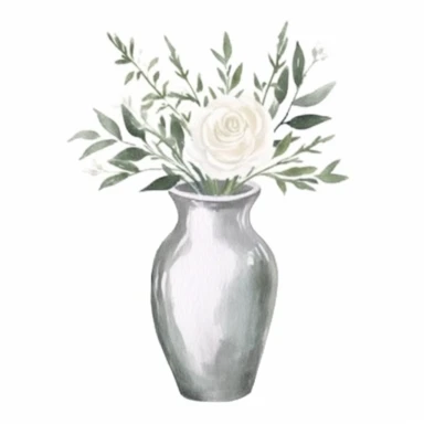 Design a dreamy watercolor clipart of Provence-inspired Olive branches, white roses, and eucalyptus in a tall glass vase composition, hand-painted with soft and graceful brushstrokes. Draw inspiration from the artistic finesse of Ethereal Petals Watercolors for a refined and ethereal depiction. isolated on a white background, hand-drawn illustration, hand-painted watercolor texture, 16k UHD resolution, intricately detailed, sharp focal points, designed by Ana Victoria Calderon and Holly Exley, i